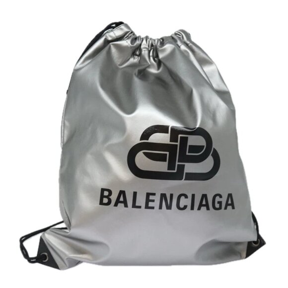 BALENCIAGA BB Explorer Backpack Nylon Silver 593648 Auth 74772V - Picture 1 of 14